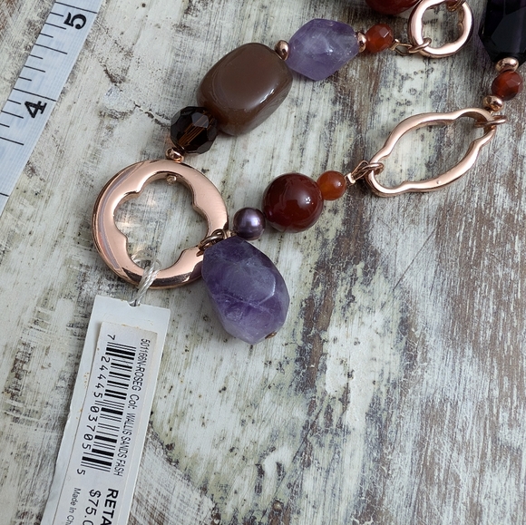 NWT Etienne Aigner Natural Stone/Peacock Pearl Gold Filled Necklace - Picture 5 of 17